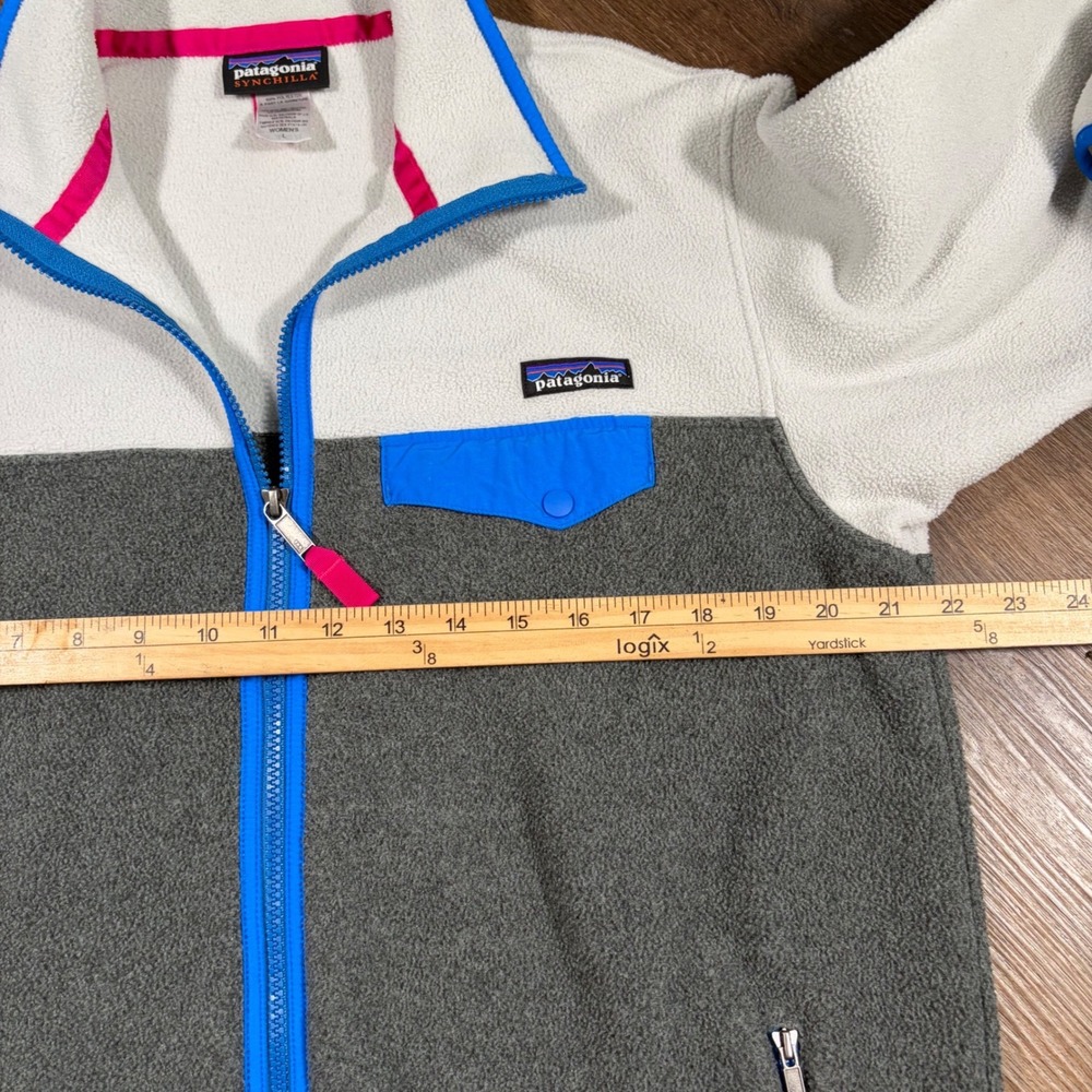 Patagonia Synchilla Fleece Full Zip Jacket Grey White Blue Pink Womens Large - Picture 4 of 6